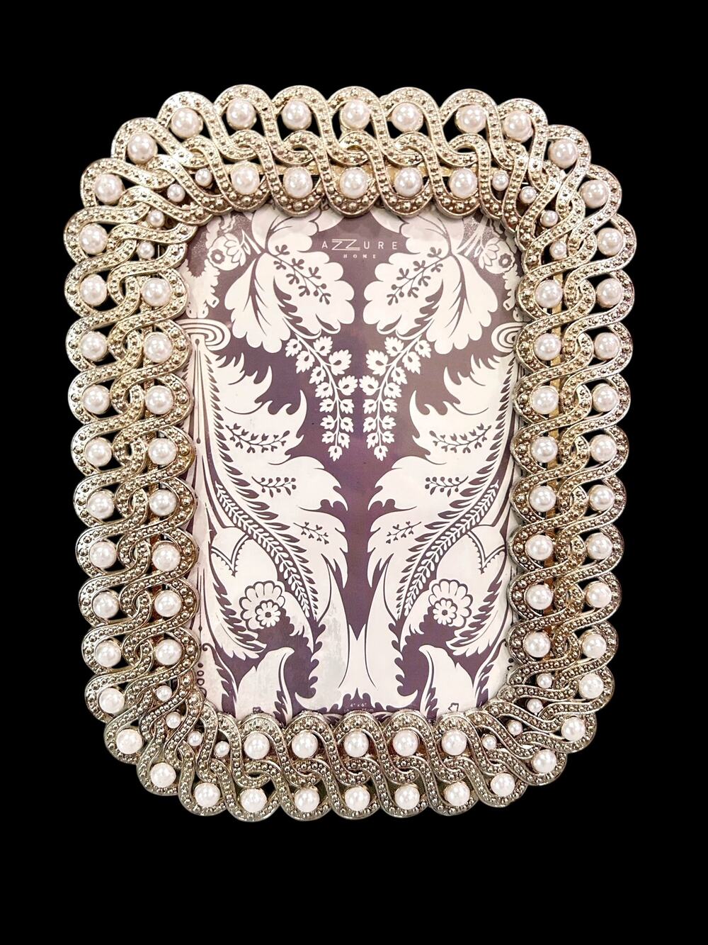 Azzure Home Silver Metal Braided Faux Pearl Picture Frame 4x6